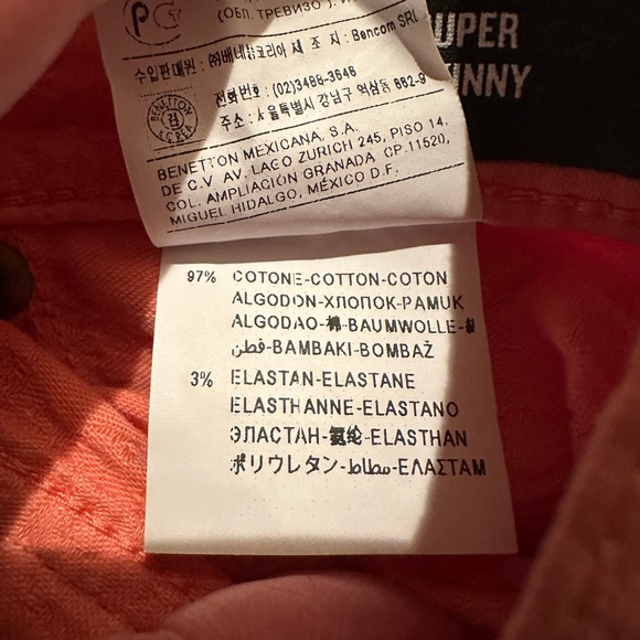 Sisley Super Skinny Flower Textured Jeans Coral Size 26 - Picture 9 of 9